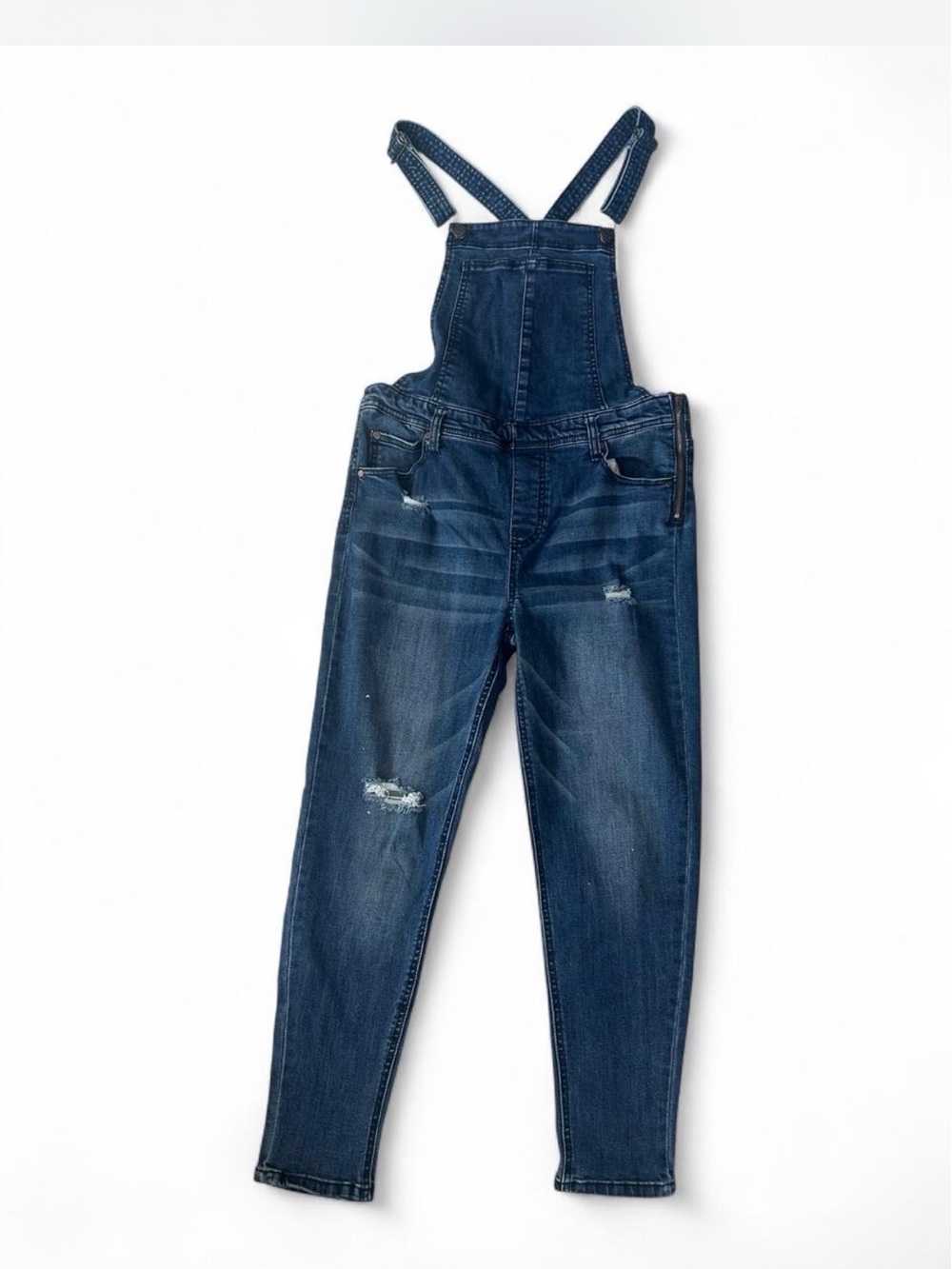 Celebrity Pink Dark Blue Distressed Denim Overalls